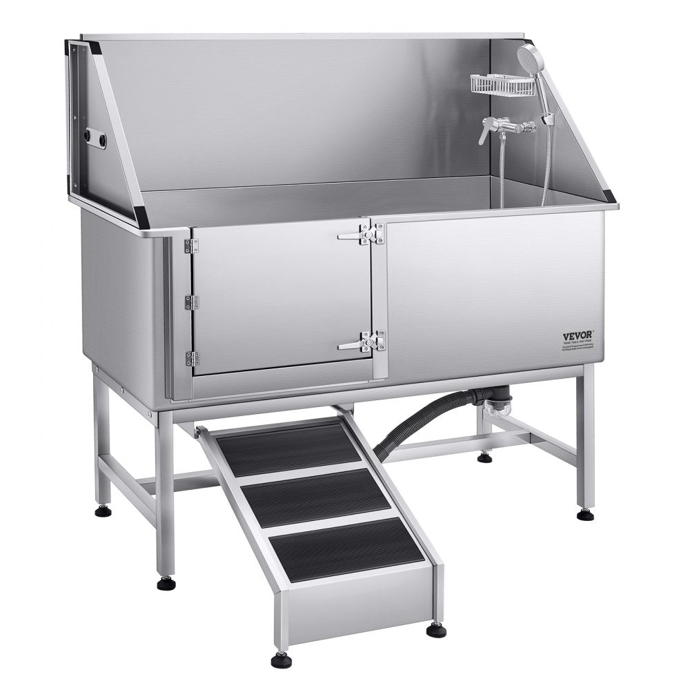 K2E01011 - 62 Inch Stainless Steel Dog Grooming Bathtub with Ramp