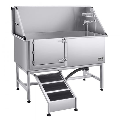 K2E01011 - 62 Inch Stainless Steel Dog Grooming Bathtub with Ramp