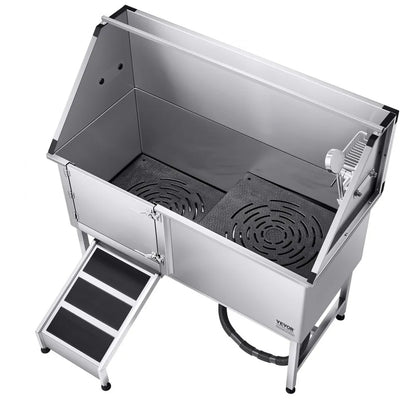 K2E01011 - 62 Inch Stainless Steel Dog Grooming Bathtub with Ramp