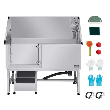 K2E01011 - 62 Inch Stainless Steel Dog Grooming Bathtub with Ramp