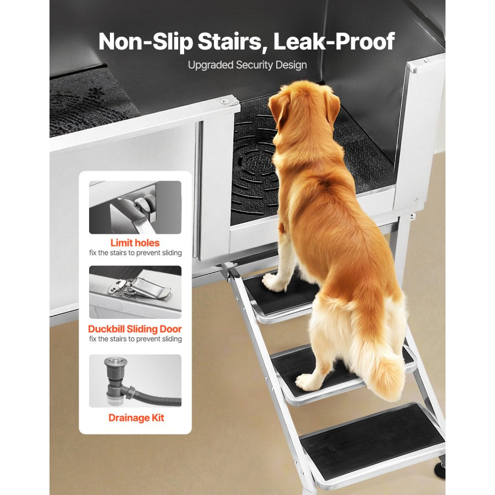 K2E01012 - 62-Inch Stainless Steel Pet Grooming Tub with Faucet & Showerhead