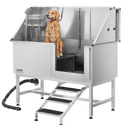 K2E01012 - 62-Inch Stainless Steel Pet Grooming Tub with Faucet & Showerhead