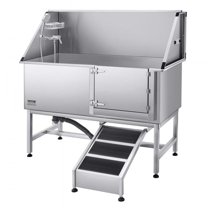 K2E01013 - 62" Stainless Steel Dog Bath Tub with Safety Ramp and Shower Head
