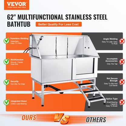 K1E01026 - Stainless Steel Pet Bathing Station with Stairs, 62" Setup Ready