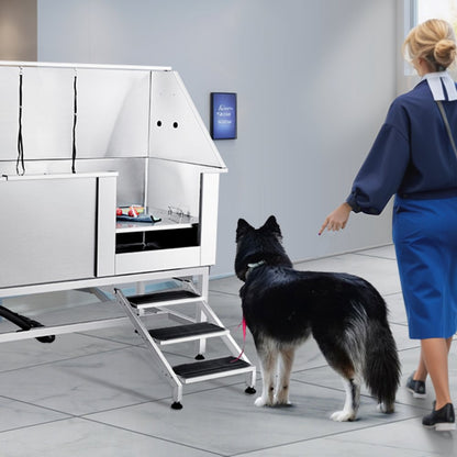 K1E01026 - Stainless Steel Pet Bathing Station with Stairs, 62" Setup Ready