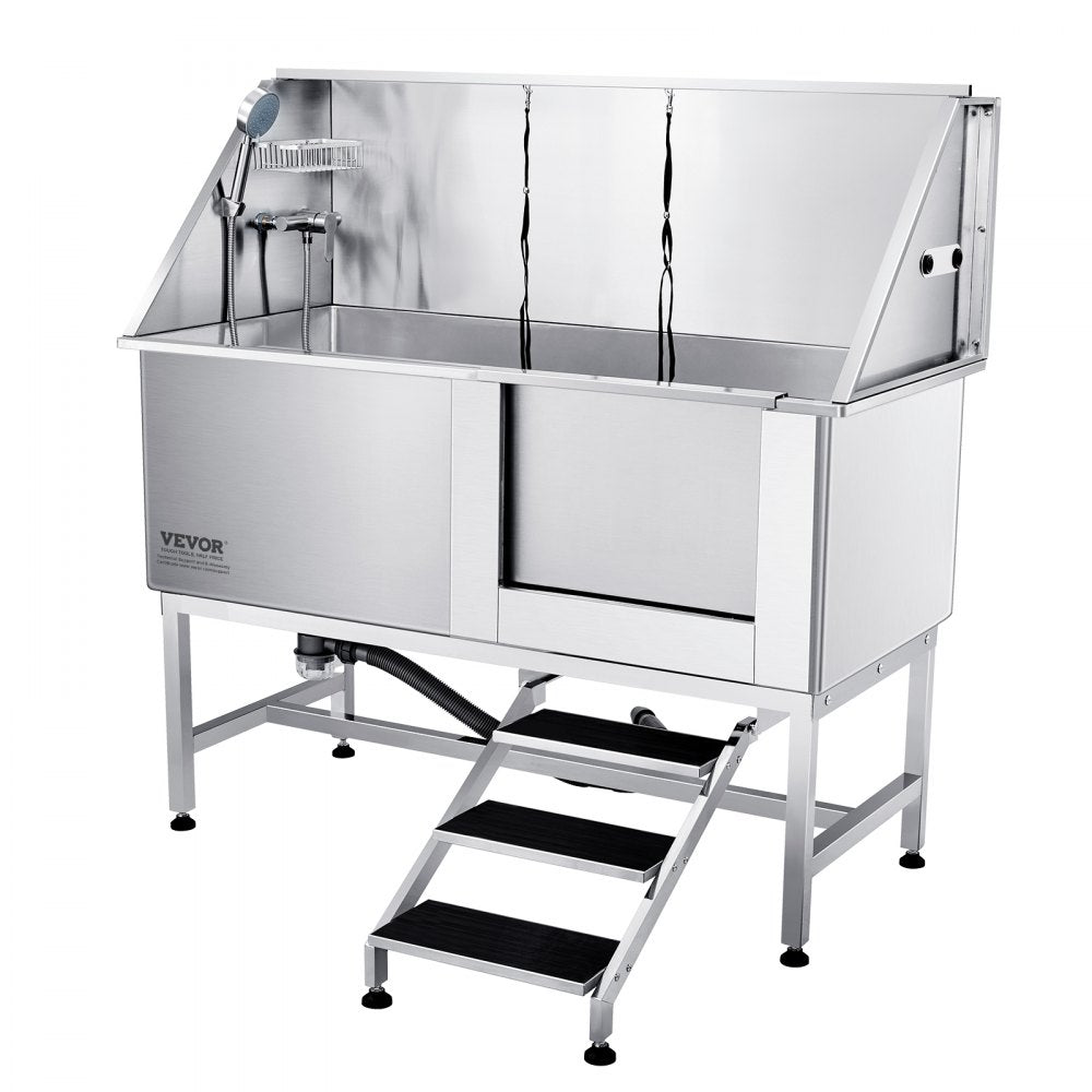 K1E01026 - Stainless Steel Pet Bathing Station with Stairs, 62" Setup Ready