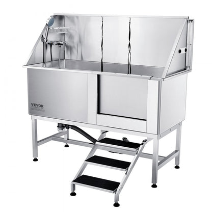 K1E01026 - Stainless Steel Pet Bathing Station with Stairs, 62" Setup Ready