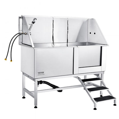 K1E01026 - Stainless Steel Pet Bathing Station with Stairs, 62" Setup Ready