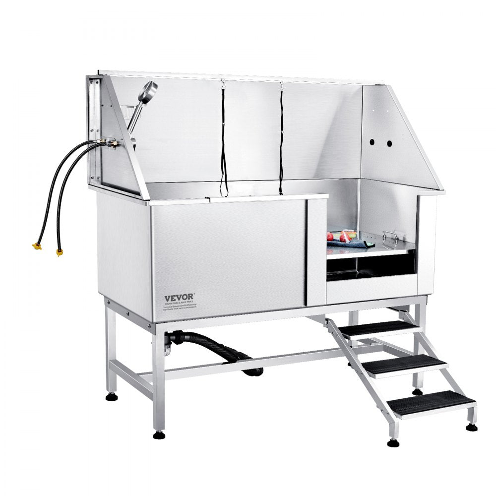 K1E01026 - Stainless Steel Pet Bathing Station with Stairs, 62" Setup Ready