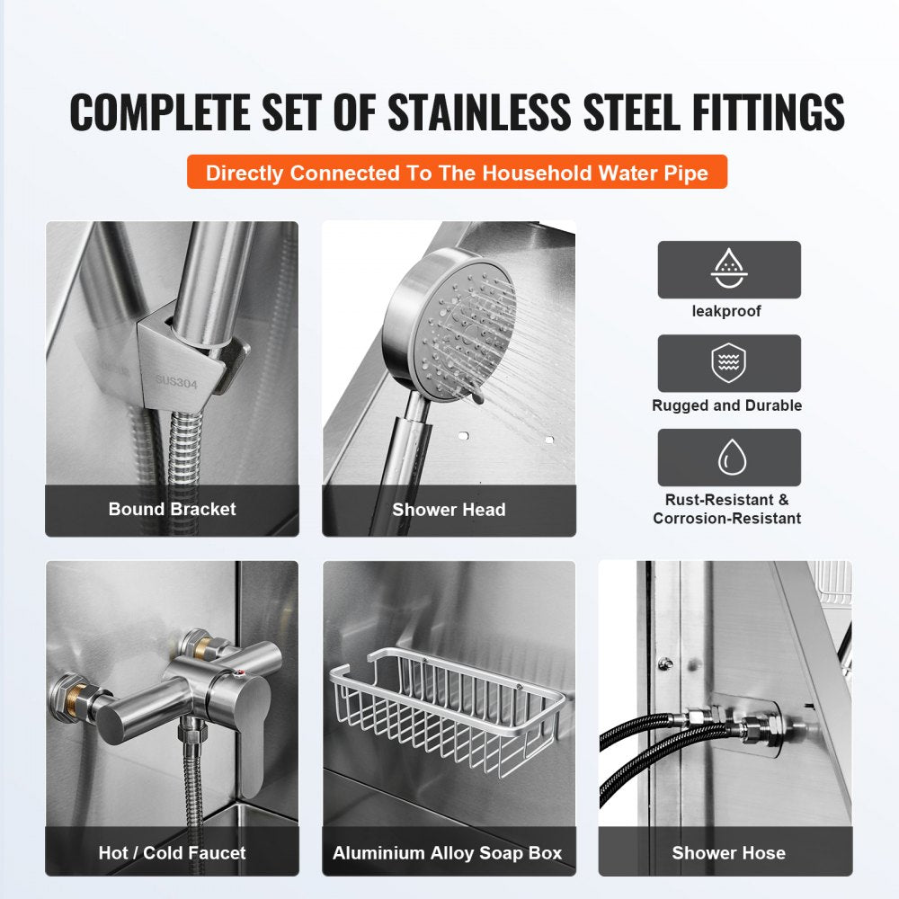 K1E01026 - Durable 62" Stainless Steel Dog Bathing Station with Ramp