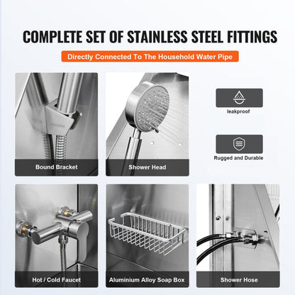 K1E01025 - Stainless Steel 62" Dog Bathing Station with Safety Stairs