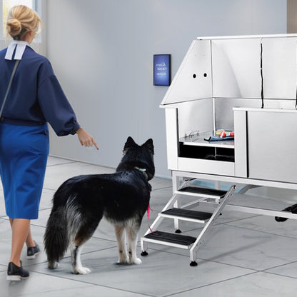 K1E01025 - Stainless Steel 62" Dog Bathing Station with Safety Stairs