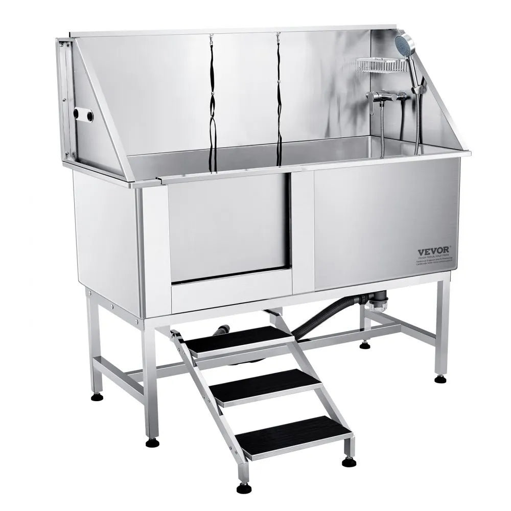 K1E01025 - Stainless Steel 62" Dog Bathing Station with Safety Stairs