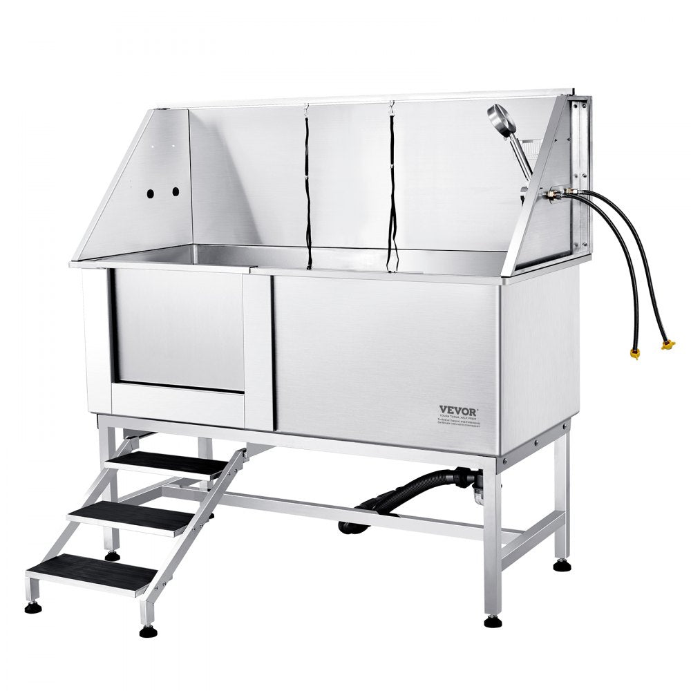 K1E01025 - Stainless Steel 62" Dog Bathing Station with Safety Stairs