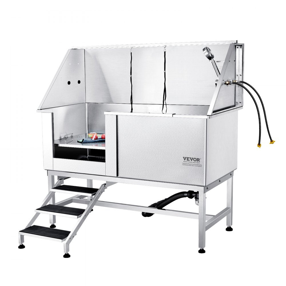 K1E01025 - Stainless Steel 62" Dog Bathing Station with Safety Stairs