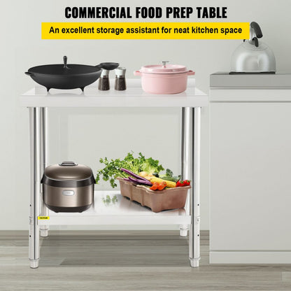VV-SSWT-BWJL-2436 - Heavy-Duty Stainless Steel Prep Table with Adjustable Undershelf