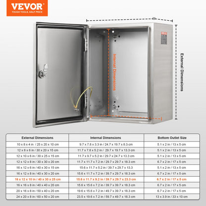 SP-B3-403025 - 16" VEVOR Outdoor Stainless Steel Electrical Box, Weatherproof Design