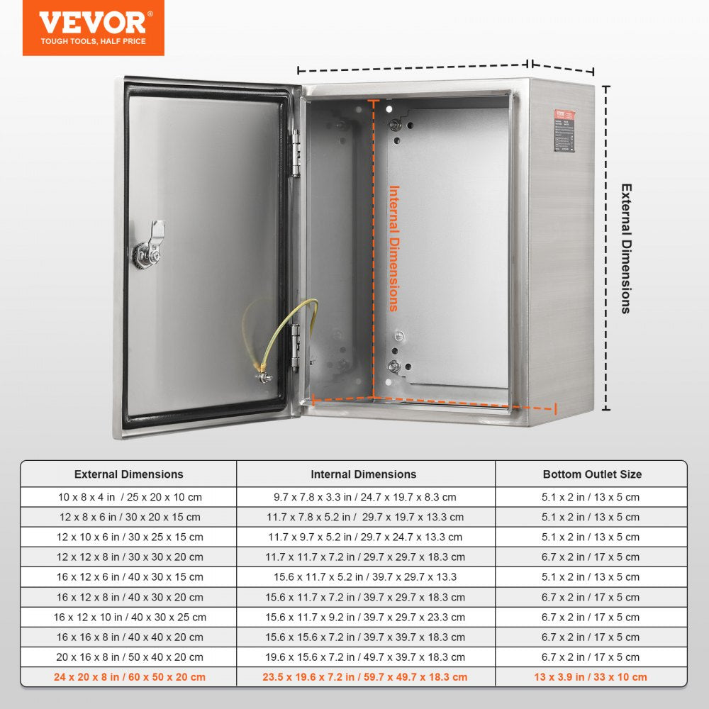 SP-B3-605020 - 24" x 20" VEVOR 304 Stainless Steel Electrical Box for Outdoor Use