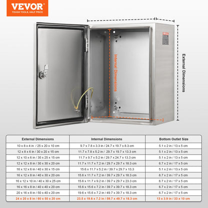 SP-B3-605020 - 24" x 20" VEVOR 304 Stainless Steel Electrical Box for Outdoor Use