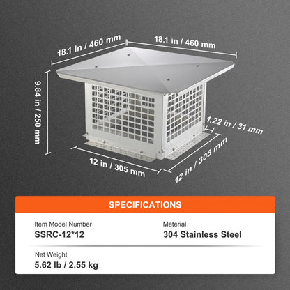 SSRC-12*12 - 12x12" Durable 304 Stainless Steel Chimney Cap with Easy Installation