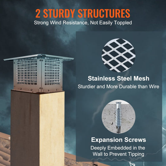 SSRC-9*9 - 9x9 Inch 304 Stainless Steel Chimney Cap for Weather Protection