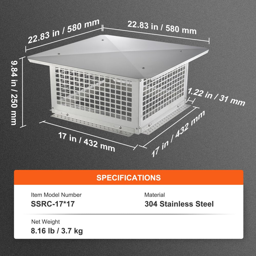 SSRC-17*17 - Durable 304 Stainless Steel Chimney Cap for Reliable Protection