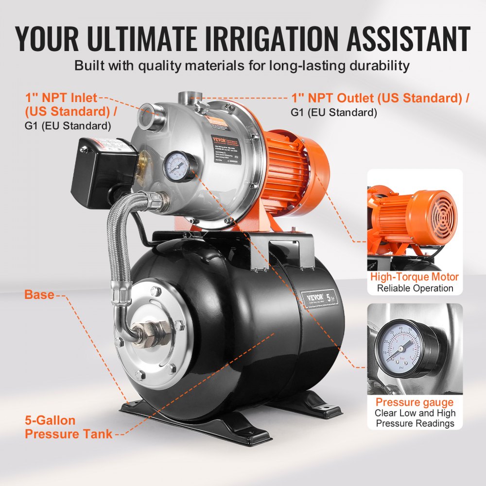 ZX51000 - 1.6 HP Stainless Steel Well Pump with 5-Gallon Tank
