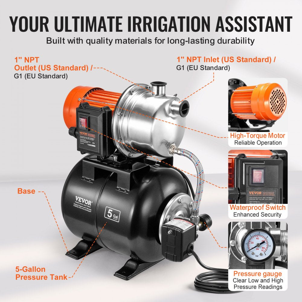 FSGP1000Cinox-2 - 1HP Shallow Well Pump, 1000GPH, 130FT Max Lift