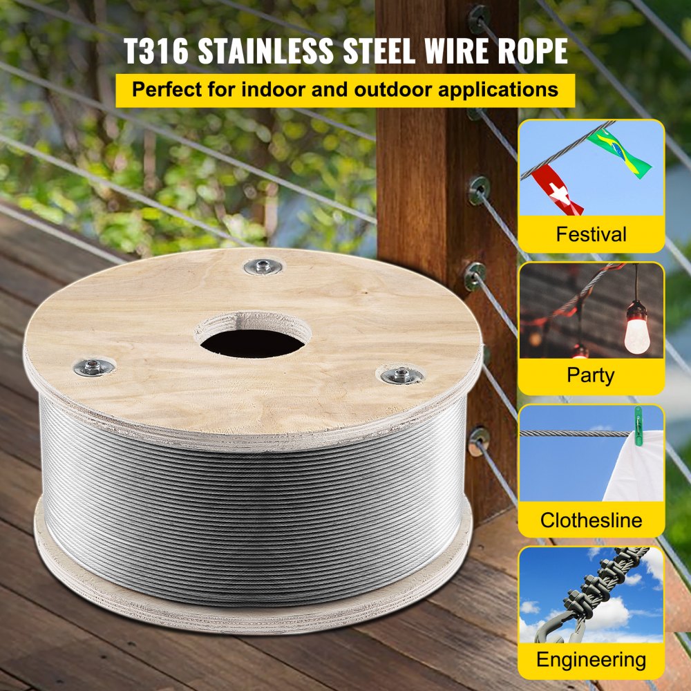 010302352428 - 1/8'' T316 Stainless Steel Wire Rope - 2100 lbs Capacity