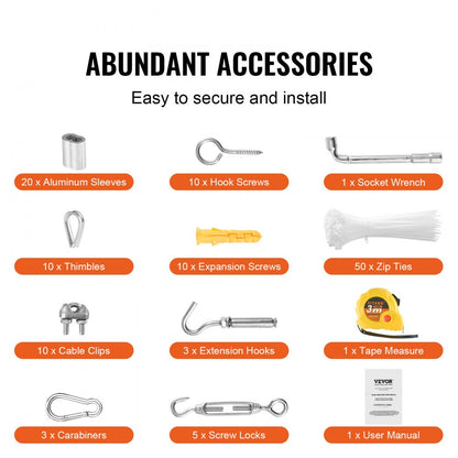 S1/8-100 - 100 ft VEVOR Stainless Steel Wire Rope for Outdoor Use