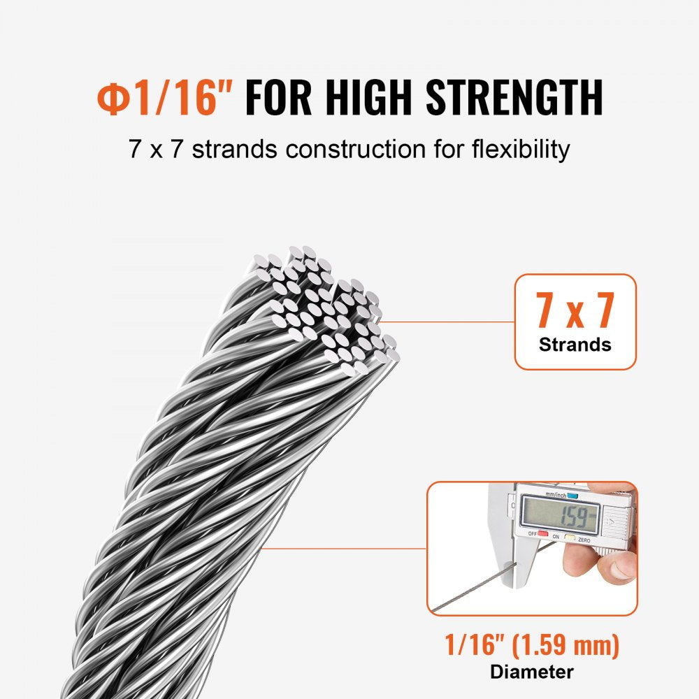 S1/16-66 - 66ft High-Strength Stainless Steel Wire Rope for Outdoor Use