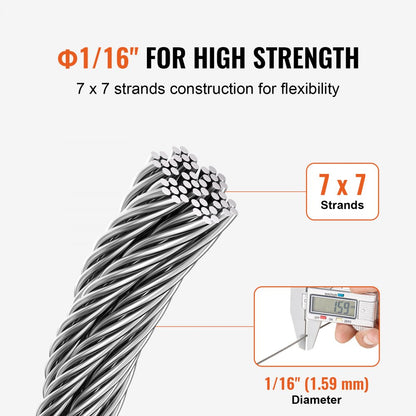 S1/16-66 - 66ft High-Strength Stainless Steel Wire Rope for Outdoor Use