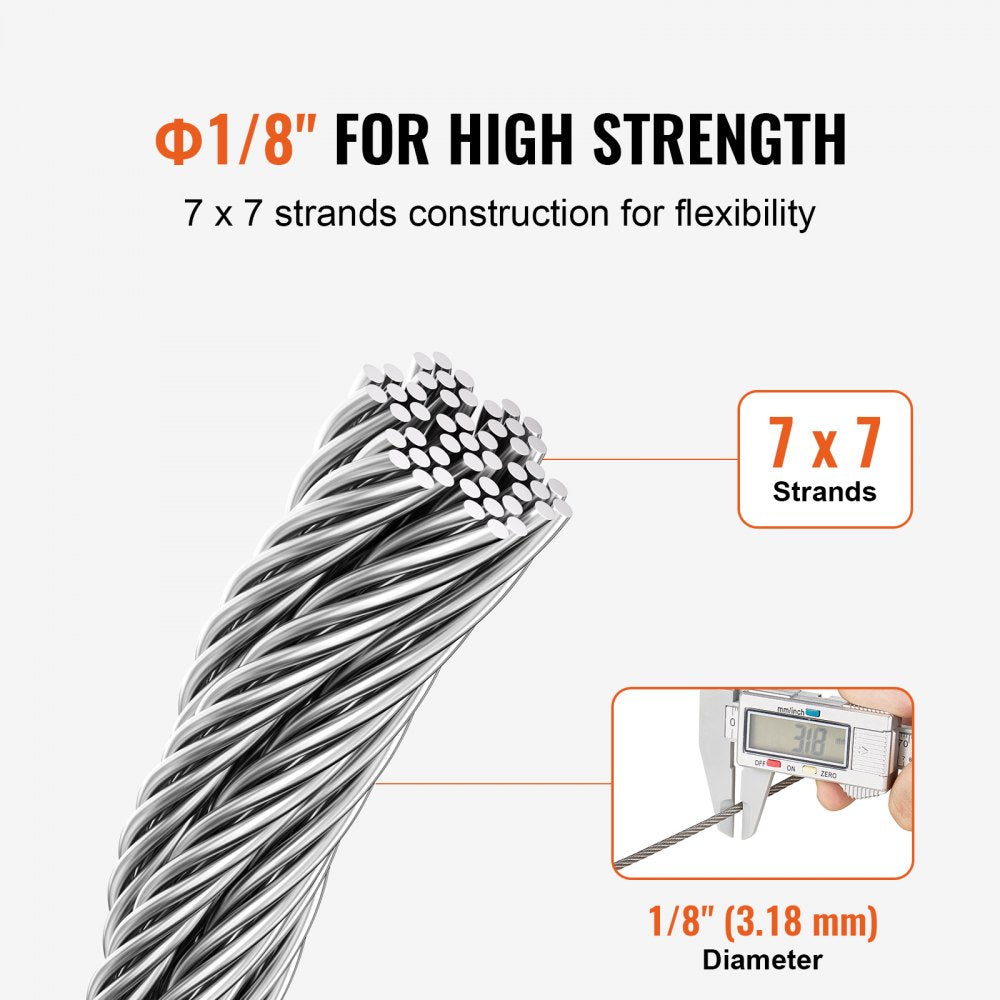 S1/8-1000 - 1/8" Durable T316 Stainless Steel Wire Rope for Outdoor Use