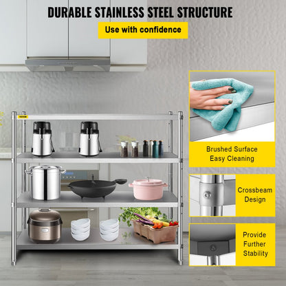 010592719608 - 4-Tier Stainless Steel Shelf 60x18.5 Inch with 330 lbs Capacity