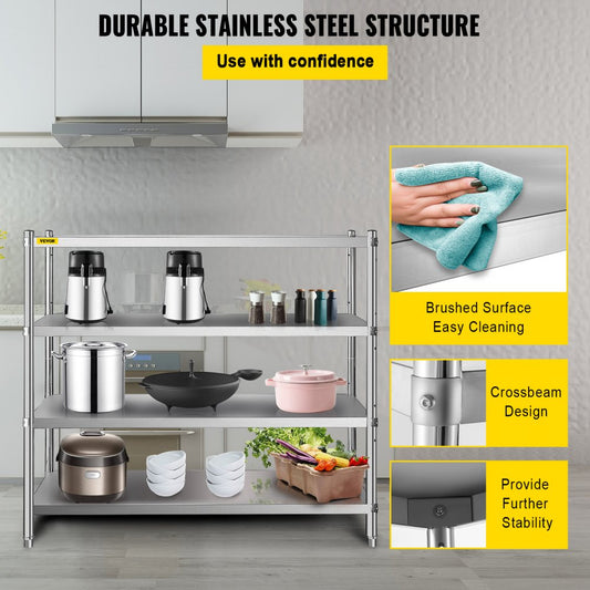 010592719608 - 4-Tier Stainless Steel Shelf 60x18.5 Inch with 330 lbs Capacity