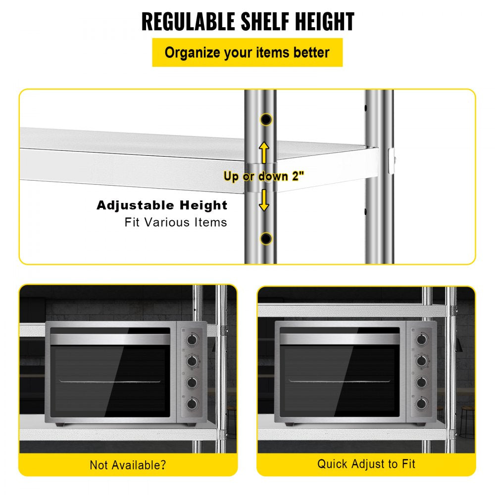 010592719608 - 4-Tier Stainless Steel Shelf 60x18.5 Inch with 330 lbs Capacity