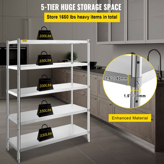 010943191812 - 5-Tier Stainless Steel Shelf, 47.5x18 Inch, 330 lbs per Tier