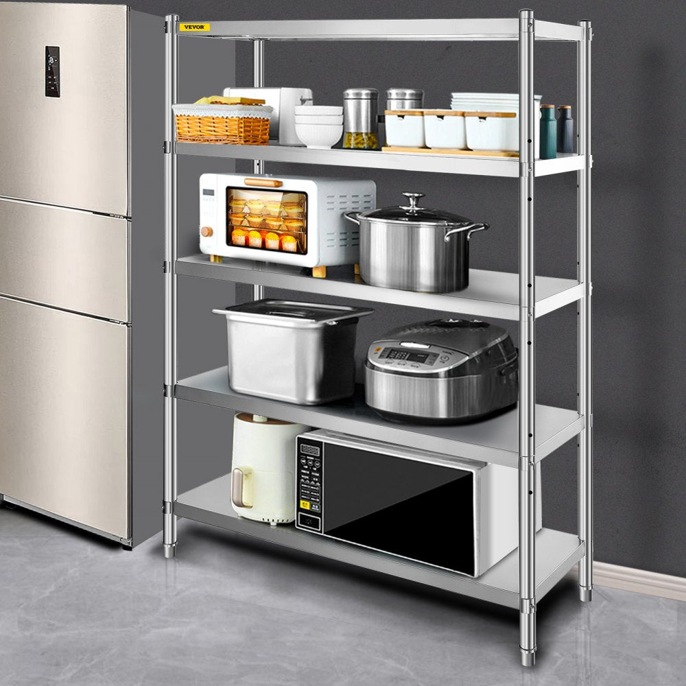010943191812 - 5-Tier Stainless Steel Shelf, 47.5x18 Inch, 330 lbs per Tier