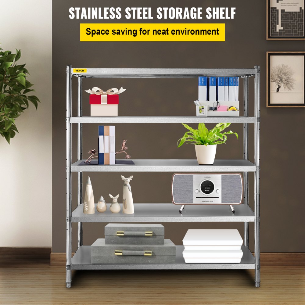 010761110822 - 5-Tier 60x18.5 Inch Stainless Steel Adjustable Shelf Unit