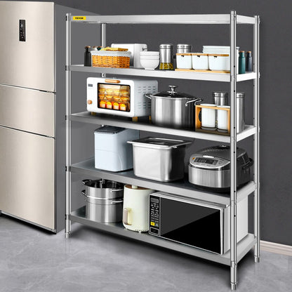 010761110822 - 5-Tier 60x18.5 Inch Stainless Steel Adjustable Shelf Unit