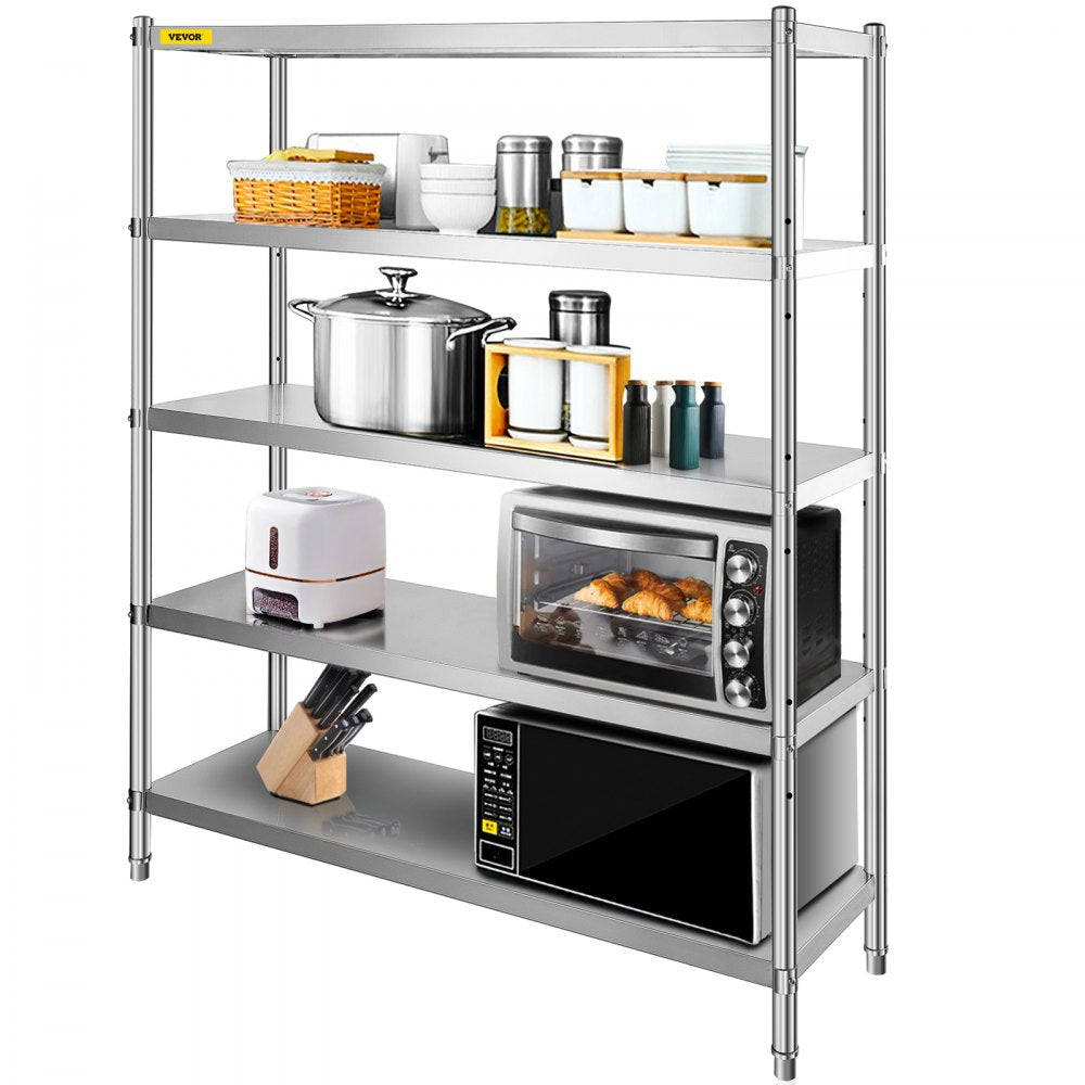 010761110822 - 5-Tier 60x18.5 Inch Stainless Steel Adjustable Shelf Unit