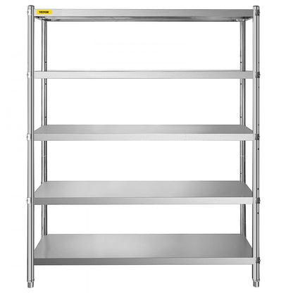 010761110822 - 5-Tier 60x18.5 Inch Stainless Steel Adjustable Shelf Unit