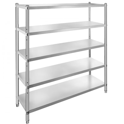010761110822 - 5-Tier 60x18.5 Inch Stainless Steel Adjustable Shelf Unit