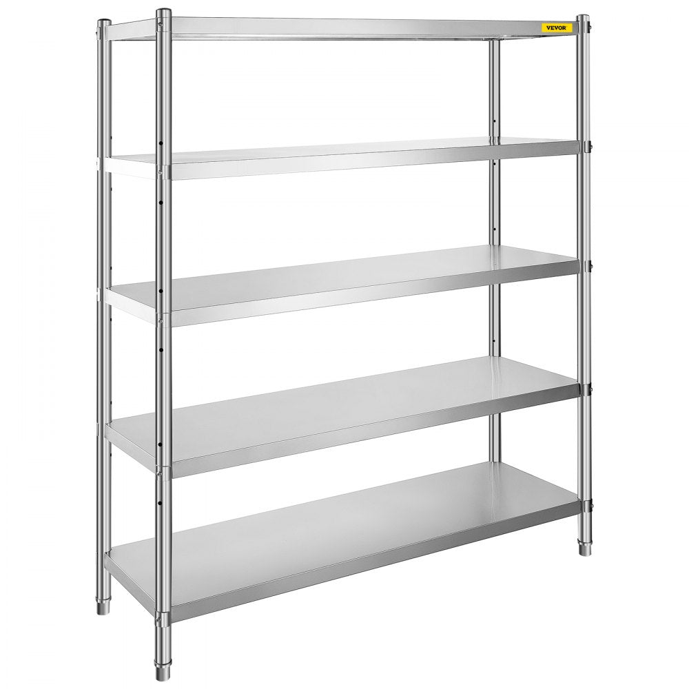 010761110822 - 5-Tier 60x18.5 Inch Stainless Steel Adjustable Shelf Unit