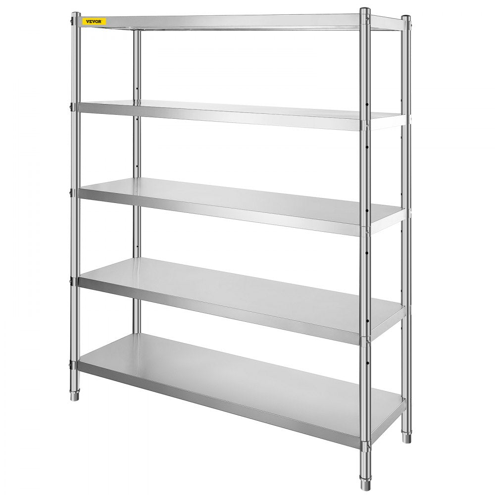010761110822 - 5-Tier 60x18.5 Inch Stainless Steel Adjustable Shelf Unit