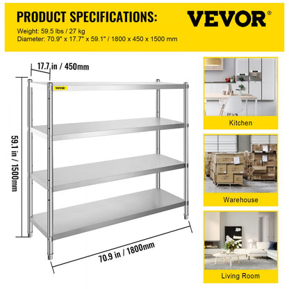 VV-SSS-4-72 - 4-Tier Stainless Steel Shelf with 330 lbs Capacity