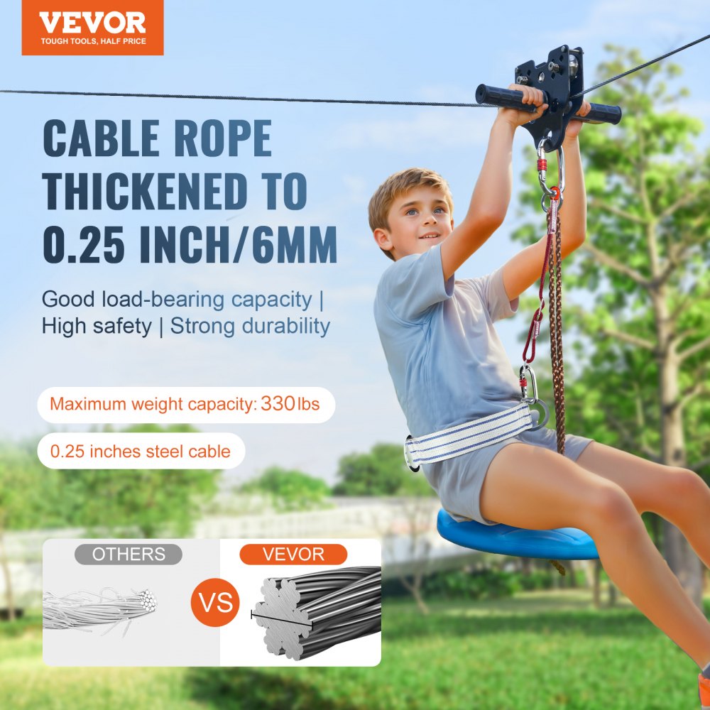 HL-160ft-007 - 160ft VEVOR Zipline Kit for Kids and Adults, 500 lb Capacity