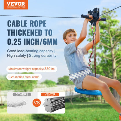 HL-160ft-007 - 160ft VEVOR Zipline Kit for Kids and Adults, 500 lb Capacity