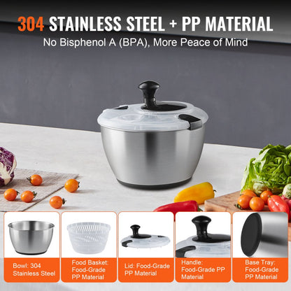 TF901S - 4.5L Stainless Steel Salad Spinner with Non-Slip Base
