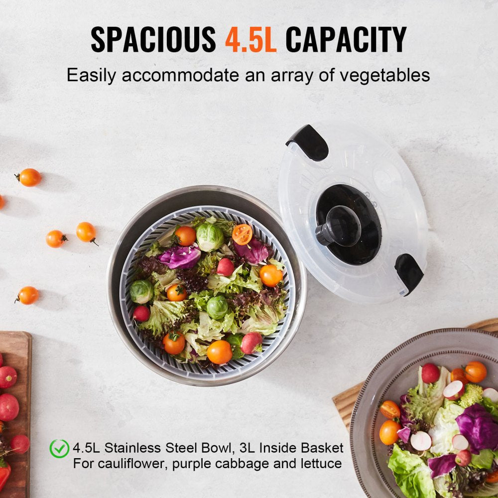 TF901S - 4.5L Stainless Steel Salad Spinner with Non-Slip Base